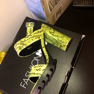 Fashion Nova Snakeskin Chunky Heel Sandals